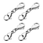 Grevosea 4 Pieces Double Lobster Clasp Extender, Stainless Steel Lobster Claw Clasps Double Claw Connector Bracelet Necklace Extender for DIY Jewelry Making Women and Girls Gifts(Silver)