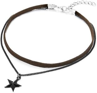 COOLSTEELANDBEYOND Dos Filas Collar de Gargantilla Choker Marrón Collar de Mujer, Negro Cadena y Estrella Pentagrama Charm Colgante