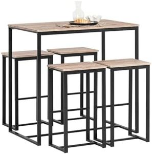 SoBuy OGT15-N Set de 1 Table + 4 Tabourets Ensemble Table de Bar Bistrot + 4 Tabourets de Bar avec Repose-Pieds Table Haute Cuisine Mange-Debout (Bois Naturel)