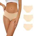 NIRDAMBHAY 3 Pieces Skin Color Seamless Panty Women – Ice Silk Seamless Panties for Women, No Show Laser Cut Invisible Panties, Ultra-Soft Breathable High (in, Alpha, M, Regular, 3, Skin [3 Piece])