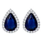 EVER FAITH Women's Full Cubic Zirconia Wedding Teardrop Stud Earrings Navy Blue