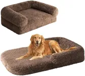 EHEYCIGA Foldable XXL Dog Bed, Faux Fur Fluffy Dog Bed for Extra Large Dogs, Orthopedic Calming Memory Foam Big Dog Couch Bed, Washable Soft Warm Dog Sofa Bed with Non-Slip Bottom, Brown, 54"x38"x8.5"