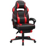SONGMICS Gaming Chair, Office Racing Chair with Footrest, Desk Chair, Ergonomic Design, Adjustable Headrest, Lumbar Support, 150 kg Load Capacity, Black and Red OBG077R11