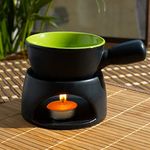 Jimkia Ceramic Fondue Pot Set, Premium Tea Light Melting Pot for Cheese Chocolate and Tapas, Black & Green Color with 2 Tealight Candle