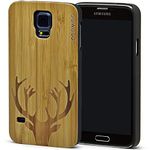 Wood Case for Samsung Galaxy S5 | Real Natural Bamboo Wooden Backplate with Unique Deer Design and Shock Absorbing Polycarbonate Protective Bumper GOWOOD Canadian