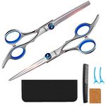 JYHY Professional Hair Cutting Scissors Shears Barber Thinning Set Kit- Family Hair Cutting,Barber Hair Cutting Tool Thinning texturizing,6" (Blue)