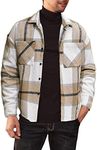 JMIERR Men's Flannel Shirt Shackets Casual Button Down Long Sleeve Poplin Collar Plaid Shirts Lightweight Winter Jackets with Pockets,US 53(3XL),Brown