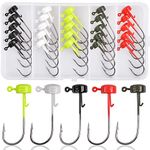 Ned Rig Jig Hooks Kit, 25Pcs Shroom Head Jigs for Soft Plastic Lures Finesse Fishing Jigs with Bait Keeper Crappie Jig Saltwater (1/10oz)