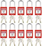 Lockout Tagout Lock 10pcs Key Alike OSHA Loto Safety Same Padlocks for Lock Out Tag Out Stations and Devices Red (10 PCS Same Number)