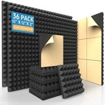 AUSLET 36 Pack Sound Proof Foam Panels for Walls 12" X 12" X 2" Pyramid Acoustic Foam Panels with Self-Adhesive High Density Soundproof Wall Panels for Studio and Home