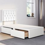 ComfoRest - Chic 3FT Single Divan Bed, 24" Sarah Headboard, and Storage Drawers - Practical Single Bed with Drawers and Durable Divan Bed Base for Stylish Homes (White Plush)