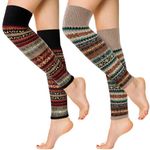 ViEinkaufen 2 Pairs Bohemian Leg Warmers Knit Wool Winter Long Leg Warmers Striped Ethnic Boot Cuffs Socks Knee High Crochet Boot Socks for Women Girls Party, Dance, Skating