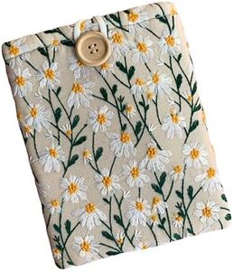 Embroidered Daisy Padded Kindle Paperwhite Sleeve E-Reader Pouch (White Beige)