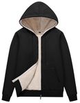 Flygo Women's Classic Casual Thick Warm Full Zip Sherpa Lined Hooded Sweatshirt Jacket (Medium, Black)