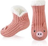 HapiLeap Slipper Socks Women Non Slip Fluffy Socks Cute Animal Thick Knitted Fleece Lined Low Cute Ankle Warm Cosy Bed House Socks for Women Girls Winter Gifts (Red)