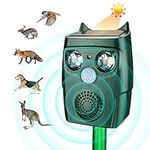 Ultrasonic Animal Pest Repeller, Solar Powered Motion Detection Deterrent with LED Light Outdoor Waterproof Flashing Cats Dogs Squirrel Birds etc