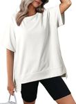 Dokotoo Oversized T Shirts for Women Fashion 2025 Casual Crewneck Short Sleeve Tee Spring Summer Tops Loose Fit High Low Lightweight Solid Color T-Shirts Blouse Workout Tops for Women White Large