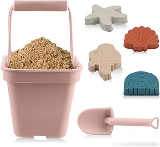 SWAWIS Ensemble de 6 Jouets de Sable, Jouets de Plage en Silicone pour Bébé avec Seau Plage, Sable Animal Moule Jouet Pellette,Rose