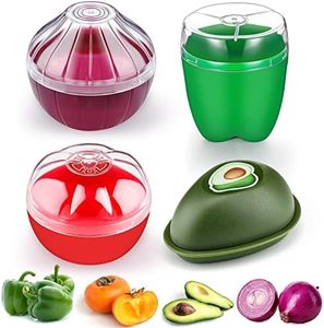 Patelai 4 Pieces Fruit and Vegetable Storage Containers for Fridge, Onion Holder Storage Avocado Green Pepper Tomato and Onion Keeper/Saver/Holder, Refrigerator Vegetable Crisper