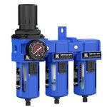 KANBOL 3 Stage Air Drying System, 1/2" Compressed Air Filter Regulator with Pressure Gauge,Semi-Auto Drain- 5&0.5&0.01 Micron Cartridge-Blue