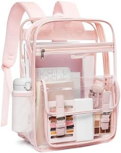 Telena Clear Backpack with Multi-pockets, Heavy Duty TPU Transparent Bag with Reinforced Straps, Large See Through Bookbag for College, Work - Pink