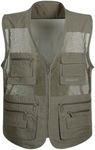 Flygo Men's Summer Mesh Fishing Vest Photography Work Multi-Pockets Outdoors Journalist's Vest Sleeveless Jacket (Large, Grey)