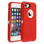 smartelf Case for iPhone 8 iPhone 7, [HEAVY DUTY] 3 in 1 Built-in Screen Protector Shockproof Dust Drop Proof Protective Cover Scratch-resistant Hard Shell for Apple iPhone 7/8 4.7 inch-Red/White