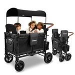 WONDERFOLD W4 Luxe Quad Stroller Wagon Featuring 4 High Face-to-Face Seats with Magnetic Buckle 5-Point Harnesses and Adjustable/Removable UV-Protection Canopy, Black