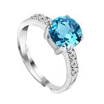 CLARA 925 Sterling Silver Sky Blue Eye Ring with Adjustable Band | Rhodium Plated, Swiss Zirconia | Gift for Women & Girls