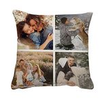 Getagift Personalised with Four Photos/Multi Photo Printed Collage Linen Throw Pillow/Cushion, Memorable Gift Ideas for Family, Friends, Birthday, Special Occasion. (Linen Cushion Cover, 4 Photos)