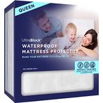 UltraBlock Waterproof Queen Mattress Protector - Breathable, Noiseless, Vinyl Free, Deep Pockets, Anti-Bug, Soft Cotton