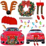 Riceshoot Reindeer Antler Car Kit with LED Lights Car Christmas Decoration Santa Claus Elf Leg Lighted Christmas Wreath Reflective Bulb Light Magnets Car Window Kit Automotive Exterior Accessory