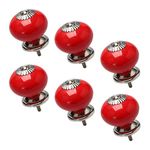 sourcing map 6pcs Ceramic Knobs Vintage Knob Drawer Round Pull Handle Furniture Door Cabinet Cupboard Wardrobe Dresser Decorative Red