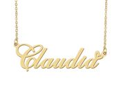 18k Gold Plated Claudia Name Necklace Heart Charm Pendant Stainless Steel Graduation Jewelry for Womens Teens 16"