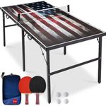 Best Choice Products 6x3ft Portable Ping Pong Table, Mid-Size Folding Indoor Outdoor Table Tennis w/ 2 Paddles, 4 Balls Included, Carrying Bag - American Flag