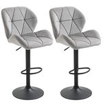 HOMCOM Adjustable Bar Stools Set of 2, Armless Upholstered Swivel Counter Chairs, Barstools with Back, Footrest, Light Grey