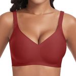 Cavotor Women Seamless Bra Non Wired Push Up Support Bras for Saggy Breasts Wireless T Shirt Soft Comfort Ladies V Neck Padded Bralettes with Extender (Red,4XL)