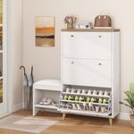 DWVO Shoe Cabinet with Bench for Entryway, Modern Shoe Storage Cabinet Shoe Bench, Narrow Hidden Shoe Organizer with 3 Flip Drawer, for Hallway, Closet, Living Room, White