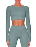 Buttergene Women Workout Sets 2 Pieces Long Sleeve Yoga Outfits Gym Clothes Seamless Ribbed Crop Top High Waist Leggings