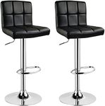 Lennox Furniture 360-Degree Set of 2 Swivel Adjustable Height Black Bounded Leather Bar Stool Chair, with Backrest & Stable