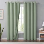 Melodieux Green Linen Blackout Curtains 84 Inches Long for Bedroom, Living Room Rustic Burlap Thermal Insulated Room Darkening Grommet Drapes, 50 x 84 Inch, 2 Panels