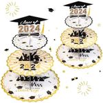 Set of 2 Graduation Cupcake Stand for 50 Cupcakes Black Gold Graduation Cap Decorations Cardboard Cake Dessert Holder Tower for Class of 2024 Congrats Grad Party Supplies