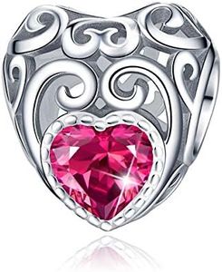 July Birthstone Charms- Leaves Wave Heart Bead Charms- 925 Sterling Silver Platinum Plated Openwork Charm fit Pandora Charm Bracelet Necklace for Women, Daughter, Wife, Girlfriend, Mother