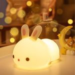 Tuoba Kids Night Light Cute Bunny - Funny Gifts for Children's Day and Teenage Girls Boy Birthday Kawaii Lamp Toddler - Portable Squishy Battery Operated Nursery Animal Led Nightlight Children Decor Decorations