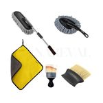 NAREVAL 5 Pcs Microfiber Car Duster with Long Handle Car Cleaning Brush Exteriror Interiror Car Cleaning Cloth Car Ac Vent Car Motorbike car Cleaning Accessories (5 in 1 Kit N1)