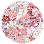 Cute Pink Stickers, 60 Pcs Pink Theme Vinyl Waterproof Sticker Kawaii Stickers for Water Bottle, Laptop, Luggage Phone, Hydro Flask