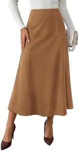 PRETTYGARDEN Womens High Waist Faux Suede A Line Midi Skirt,Khaki,M