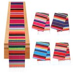 SAVITA 4pcs Mexican Table Runners, 14×84inch Cotton Mexican Striped Tablecloth Mexican Decorations for Mexican Party Wedding Festival Outdoor Table