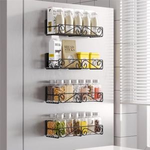 Thipoten Magnetic Spice Rack for Refrigerator, 4 Pack Strong Magnetic Shelf for Spices, Jars, Bottles, Perfect Space Saver for Small Kitchen/Apartment (Black, 4pack)