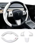 Uxcer Tesla Model 3 / Y Steering Wheel Cover, Carbon Fiber Tesla Steering Wheel Protector Cover & ABS Steering Wheel Wrap Kit for 2016-2024 Tesla Model 3 / Y Accessories White, Gifts for Tesla Owners